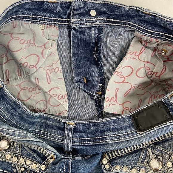 Earl Jeans Sz 8 Blue Barely Bootcut Embellished Embroidered Mid-rise Western - Picture 10 of 15